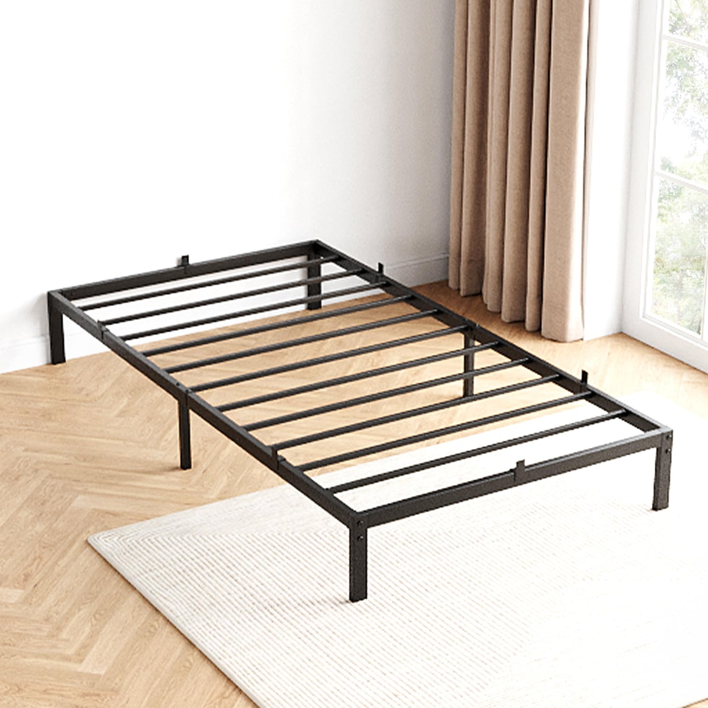 IDEALHOUSE 10 Inch Twin Bed Frames with Under Bed Storage, Heavy Duty Mattress Foundation, Easy Assembly, No Box Spring Needed, 75.2" Dx39 Wx10 H Platform Bed for Bedroom, Apartment, Black, Metal