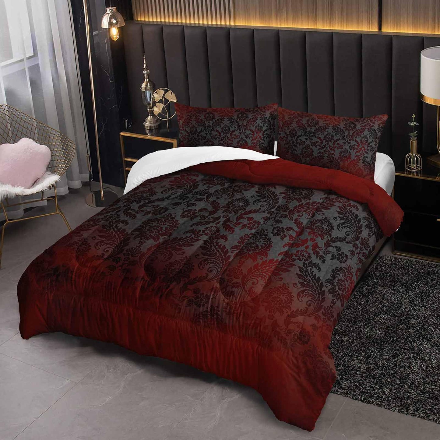 lneffble Paisley Floral Comforter Full Size,Gothic Kids Comforter Set,3Pcs Bedding Set Printed Comforter with 2 Pillowcases,Down Alternative,Soft and Lightweight,for All Seasons