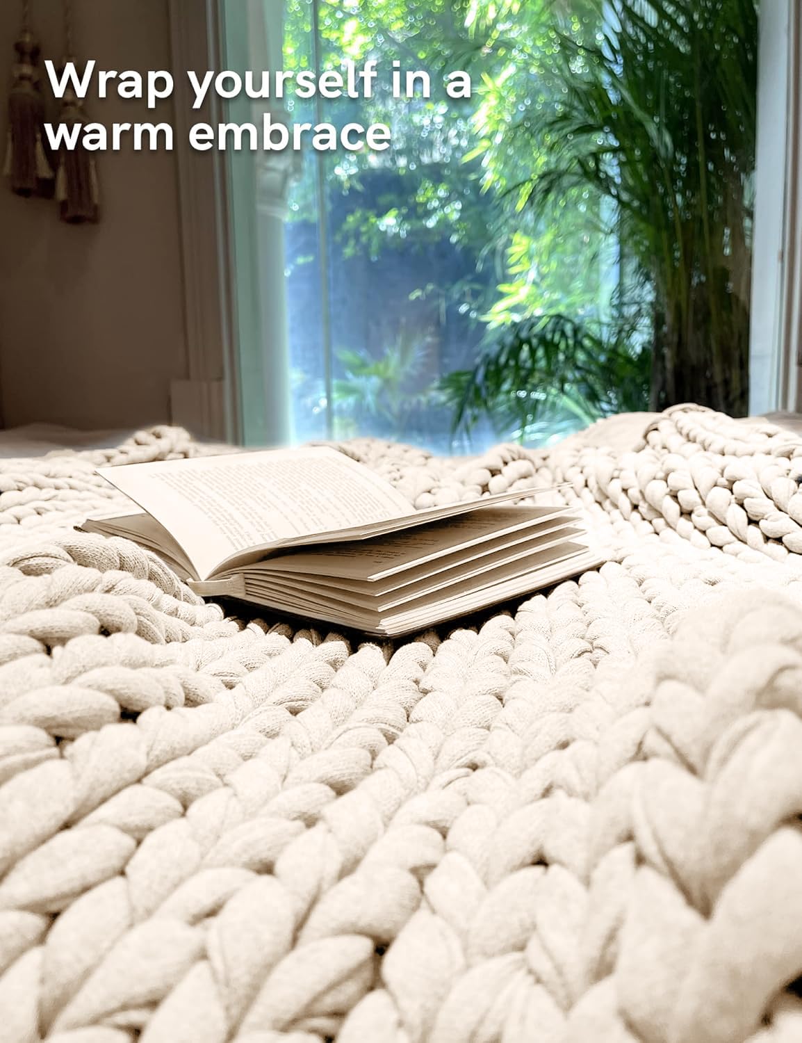 YnM Cotton Weighted Blanket, Handmade Chunky Knitted Design, Soft and Cozy, Temperature Regulating and Breathable, Machine Washable Throw for Sleep or Home Decor (Cream White, 43x50 Inch, 10lbs)