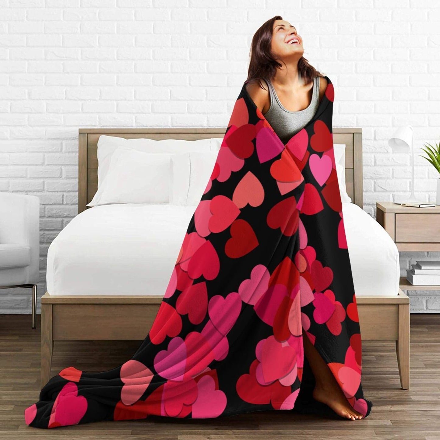 Gbuzozie Red Love Hearts Fleece Blanket Lightweight Ultra-Soft Valentine's Day Wedding Theme Throw Blanket for Sofa Couch Bed Camping Travel - Super Soft Cozy Microfiber Blanket 60"X50"