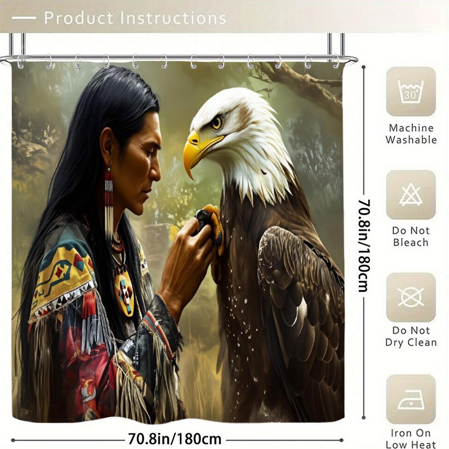 DGOGNFDNG Native American for Man and Eagle Shower Curtain 71x71 Inches Waterproof and Bright Fabric Shower Curtains Bathroom Toilet Accessories Decor
