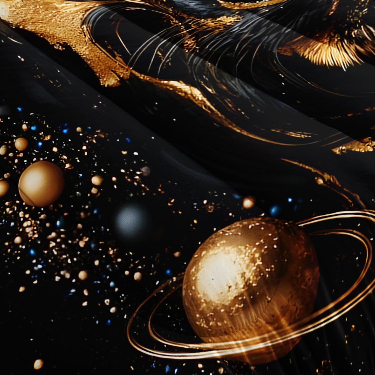 XYNHML 3D Black Golden Lion Theme Comforter 3Pcs Twin Outer Space Planet Earth Bedding Set for Kid Teen Girl Boy Adult Tropical African Wildlife Lion Quilt Bed Decor with 1 Comforter & 2 Pillowcases