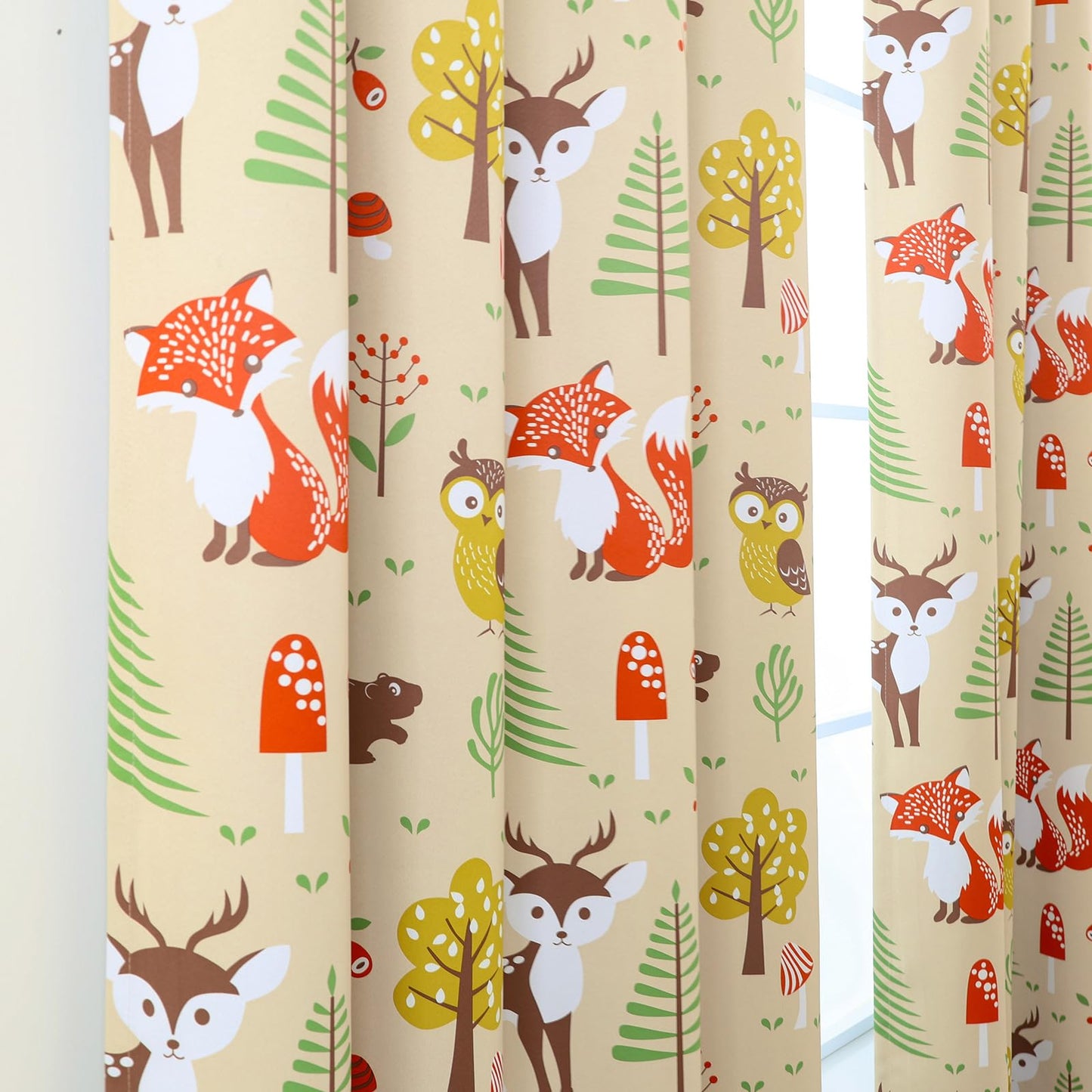 L.Z.E Cream Kids Curtains for Bedroom Nursery, 85% Room Darkening Blackout Thermal Insulated Drapes for Boys Girls Room, Beige Cute Animals Printed Design Grommet Top 2 Panels Set, 52 x 96 Inch