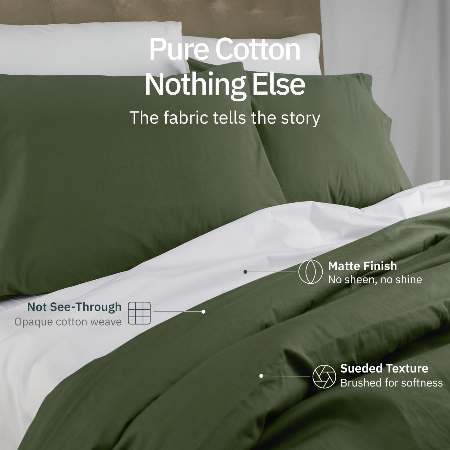 Super Soft 100% Cotton Queen Bedsheets Set - 4 Pcs - Durable Sheets, Deep Pockets, Easy Fit, Lightweight & Breathable, Suitable For Hot Sleepers & All Seasons, Minimal Wrinkles - Olive Green