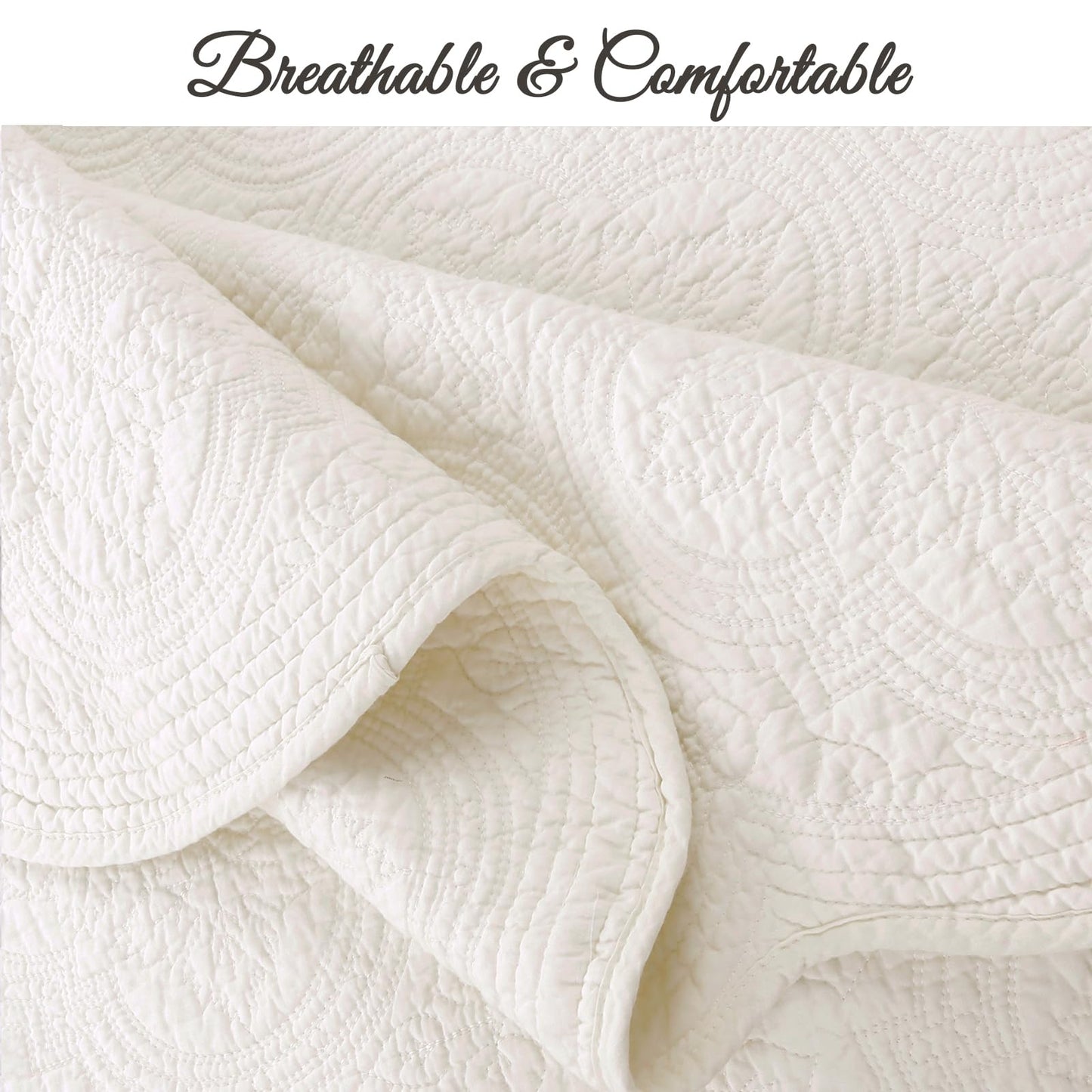 Cozy Line Home Fashions 100% Cotton Medallion Off White Matelasse Embossed Bedding Quilt Set, Reversible Lightweight Bedspread, Coverlet for All Season (Blantyre - Ivory, Queen - 3 piece)