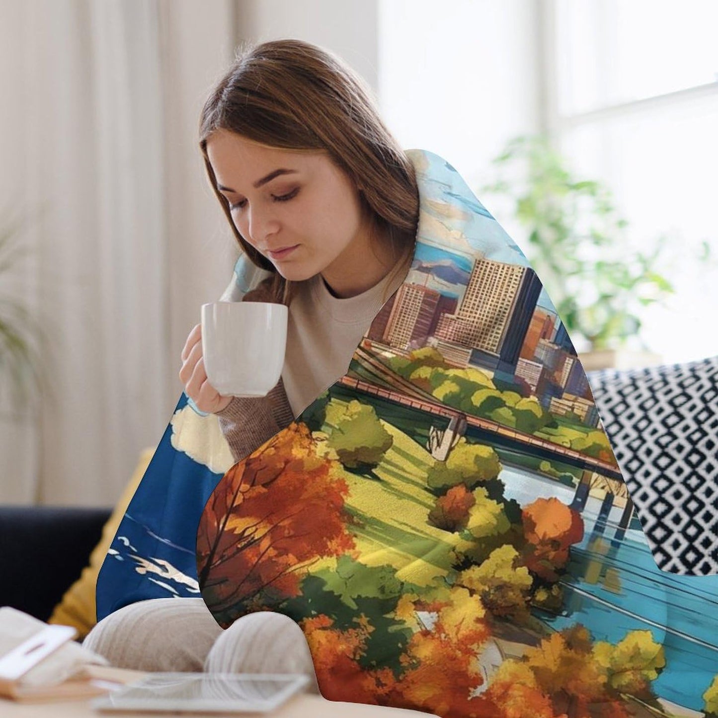 Phoenix Arizona City Skyline Landscape Abstract Blanket Soft Flannel Lightweight Blanket Outdoor Travel Carry Living Room Bedroom Sofa Decoration Gifts 50x60 Inch