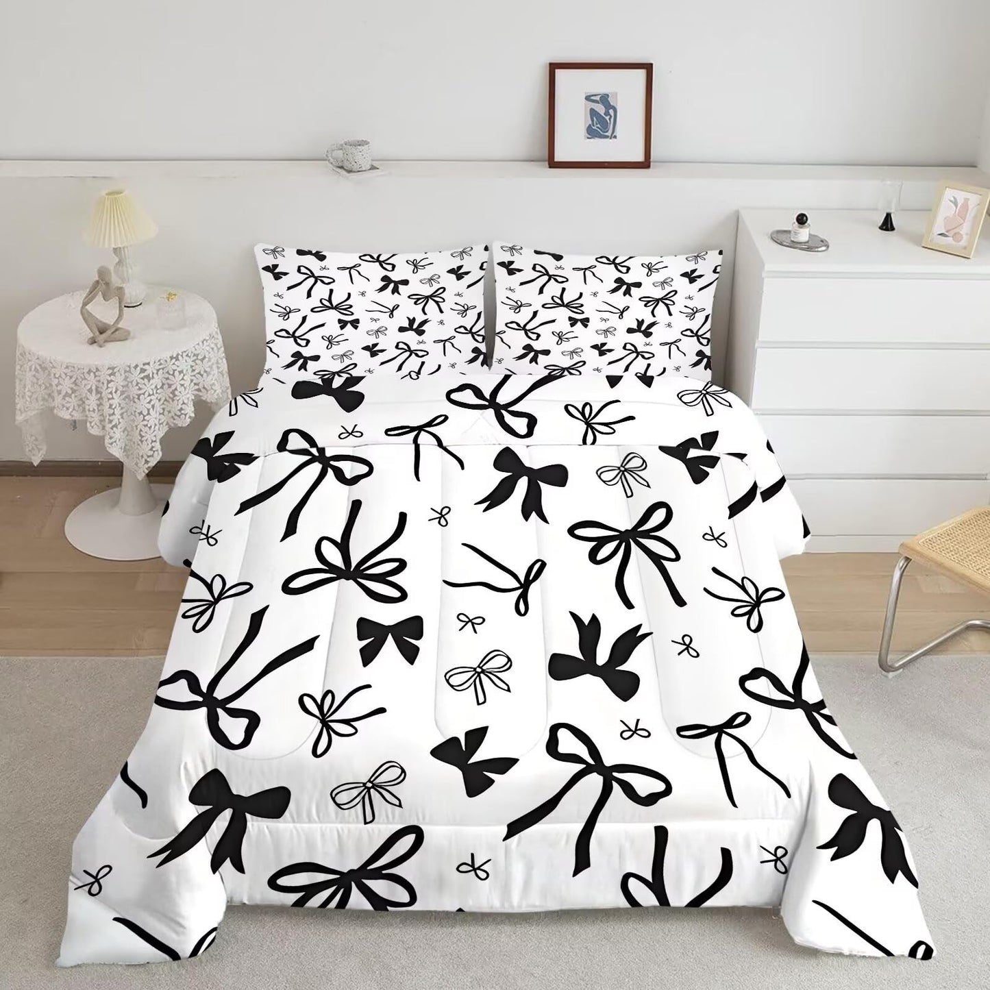 DJNEAR Black and White Bow Comforter Set Twin Size Cute Girls Bedding Sets for Kids Teens Women Bedroom Kawaii Bowknot Quilt Room Decor 1 Comforter 1 Pillowcase