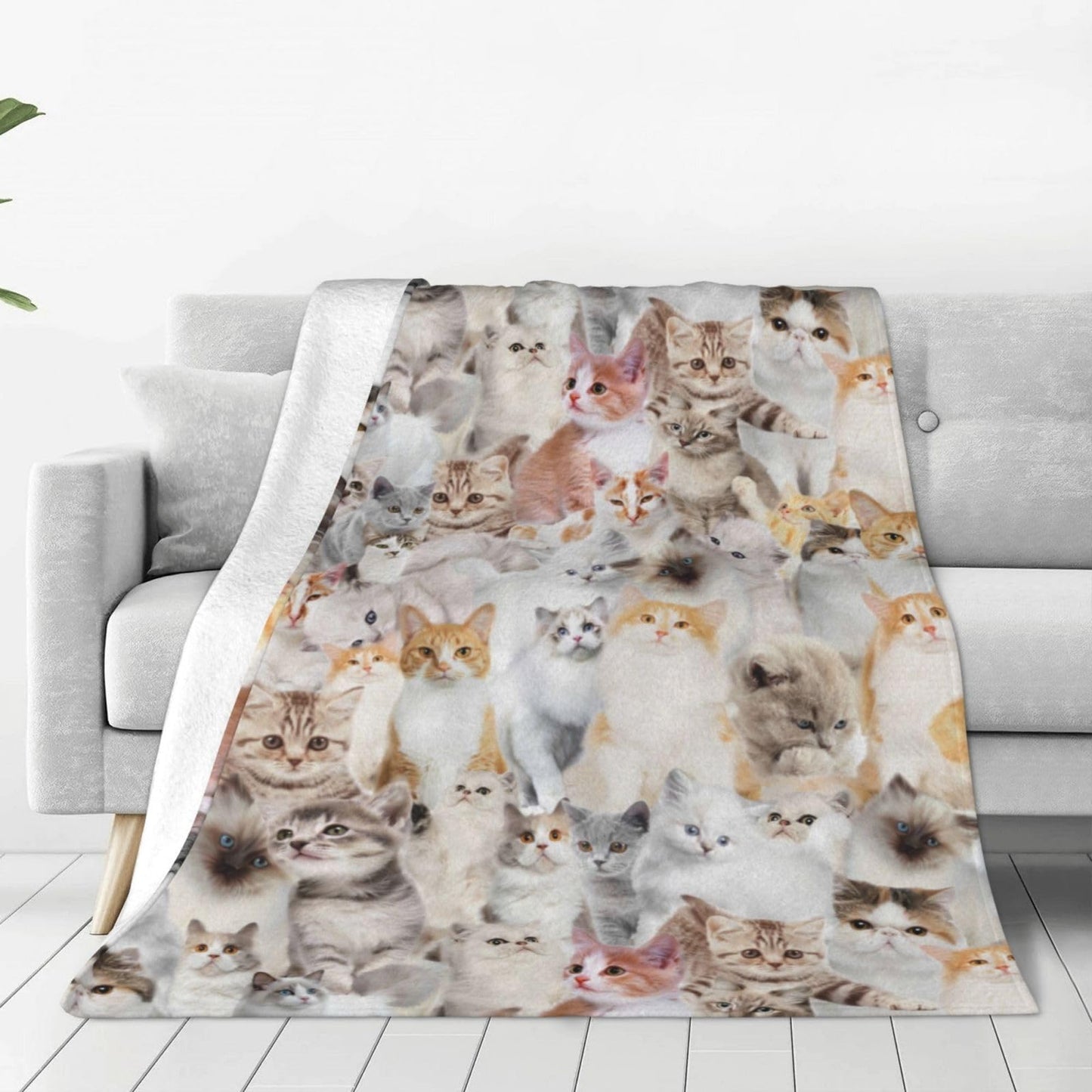 Cute Cat Throw Blanket Cozy Fluffy Plush Blanket Soft Flannel Throw Blanket for Kids Men Women Gift Sofa Bed Couch 50"x40" Christmas