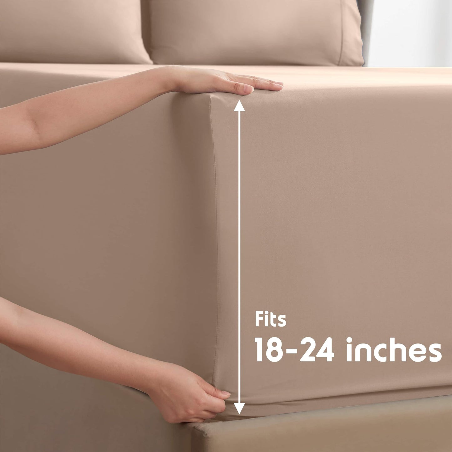 Nestl Extra Deep Queen Sheet Set - 6 Piece Breathable & Cooling Sheets - Hotel Luxury Bedding Set w/18-24 Inch Deep Pockets - Easy & Secure Fit - Super Soft, Wrinkle Free & Comfy - Taupe Sand