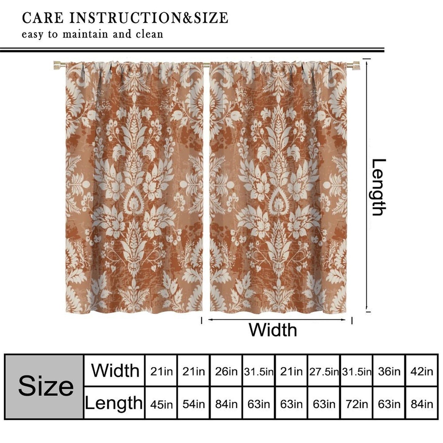 Nanacur Abstract Damask Curtains, Floral Paisley Geometric Ethnic Pattern Aztec Style Window Drapes, for Kitchen Living Room Bedroom 42" W X 45" L (Decorative)