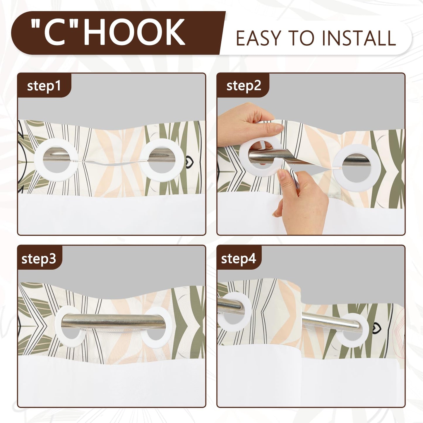NAEMBCU No Hook Tropical Leaf Shower Curtain and Liner Set, 71 x 74 Inch