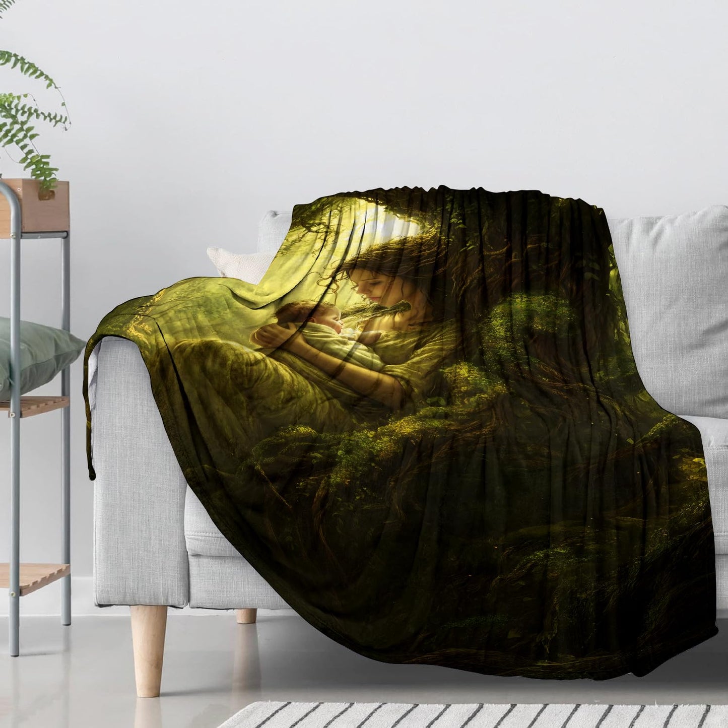 CUEBOS Tree of Life Flannel Throw Blanket 50x60 Inch, Enchanted Forest Earth Mother Scene Blankets Soft Cozy Fleece Throws for Women Nature Lover Bed Sofa Dorm Living Room Home Decor Gifts