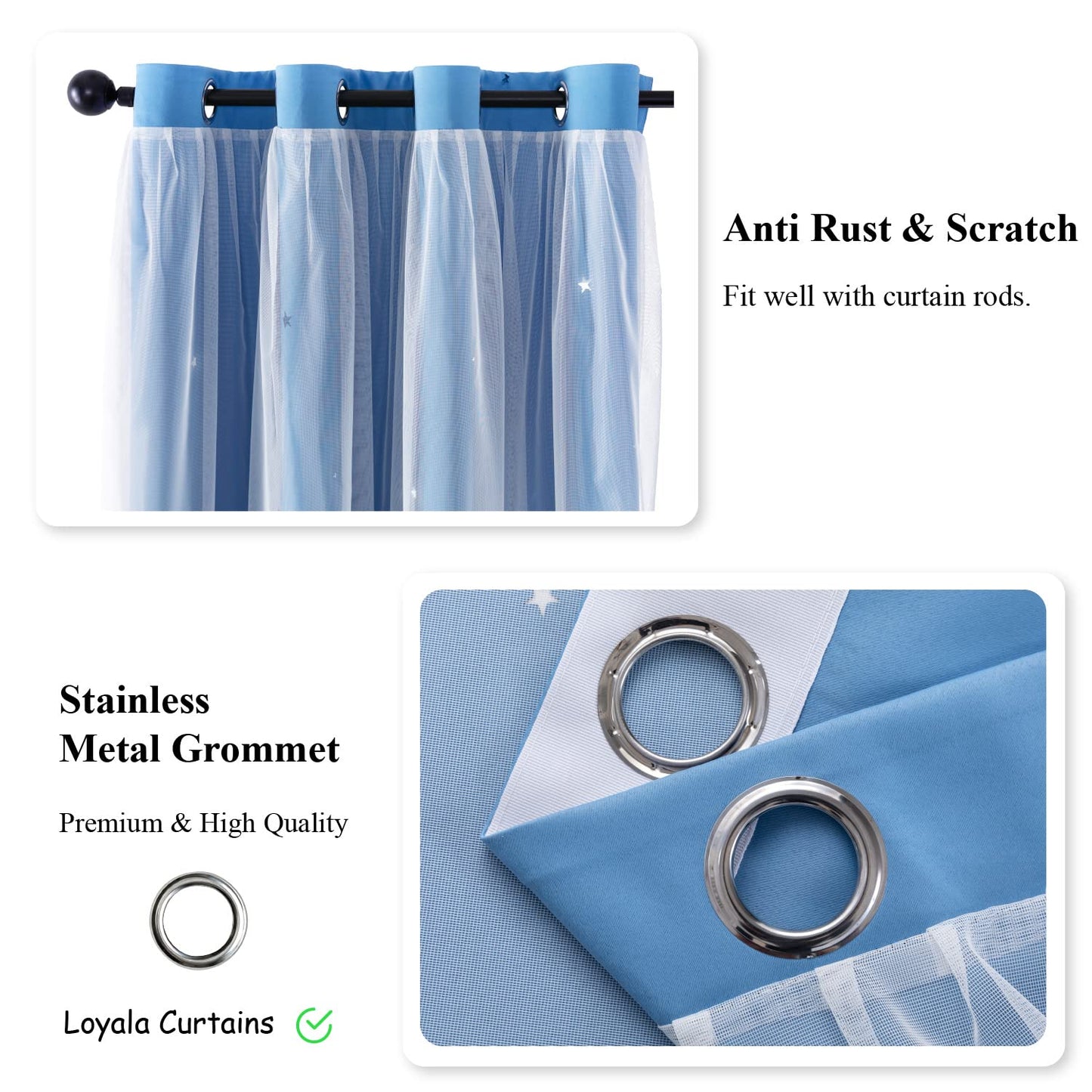 Loyala Star Curtains - Living Room & Bedroom Drapes, Blackout & Kids Curtains, 84 Inch Long, 2 Panels Set, Blue, 52 X 84 Inches