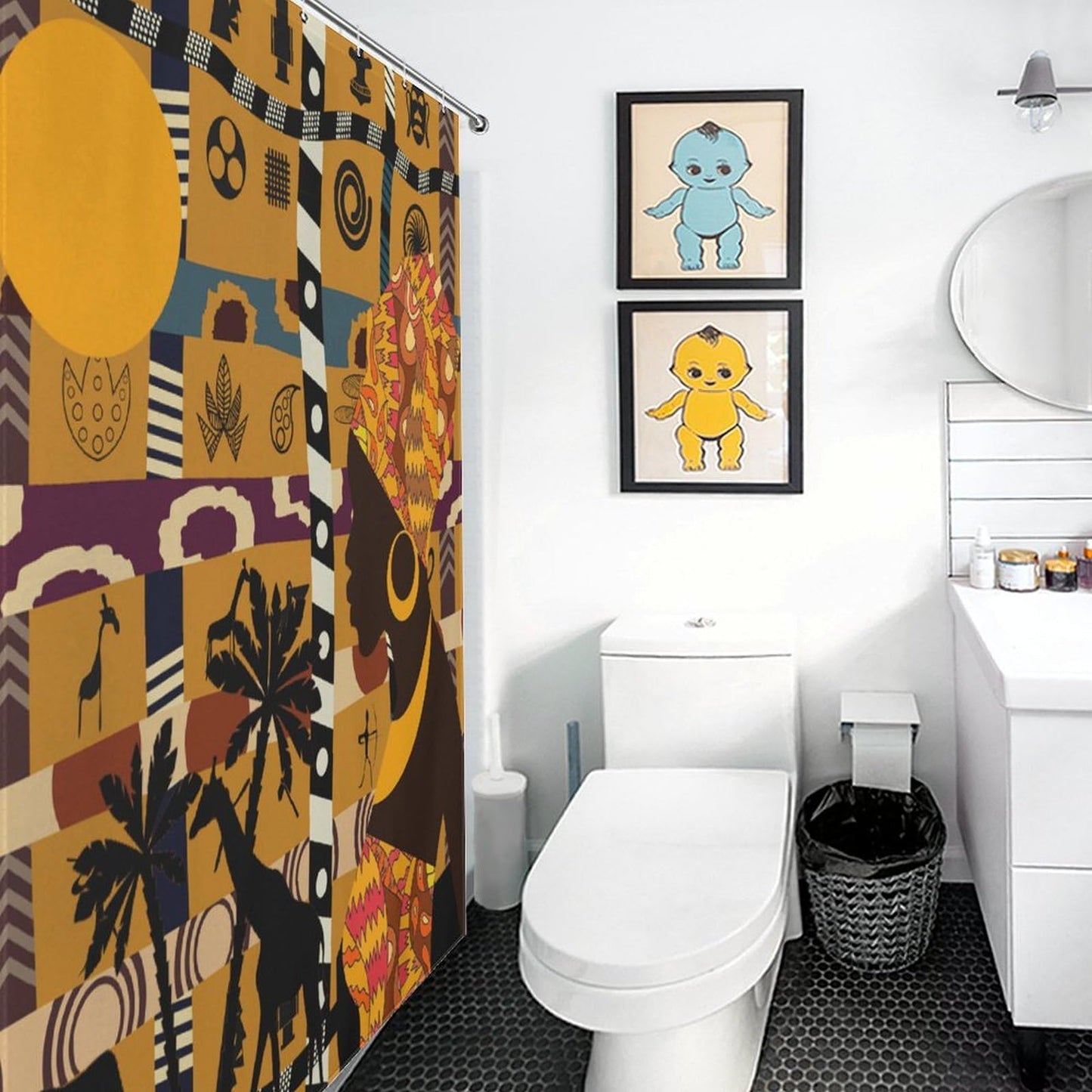 SHADIORA African Shower Curtain, Traditional African Tribal Indian Black Woman Abstract Geometric Ethnic Pattern Brown Rustic Waterproof Fabric Bathroom Shower Curtain Set with Hooks, 72"x72"