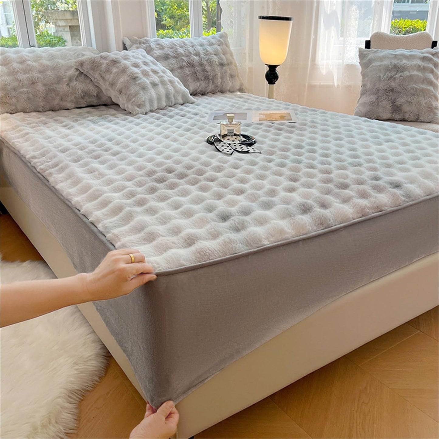 Elastic Bed Sheets, Plush Velvet Fitted Sheet, Winter Warm Thickened Fitted Sheet Bedspread, Soft Bedcover Mattress Cover with Elastic, Various Sizes(A,2*Pillow Cover)