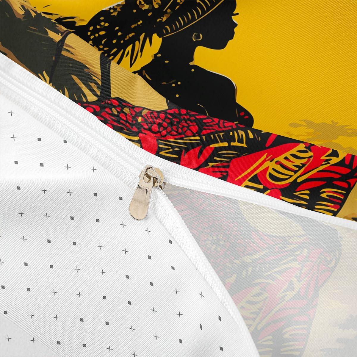 Feelyou African Woman Themed Bedding Set African Pattern Duvet Cover for Girls Women Adults Palm Tree Print Comforter Cover Ethnic Afro Style Bedspread Cover Bedroom Decor Quilt Cover 2Pcs Twin Size
