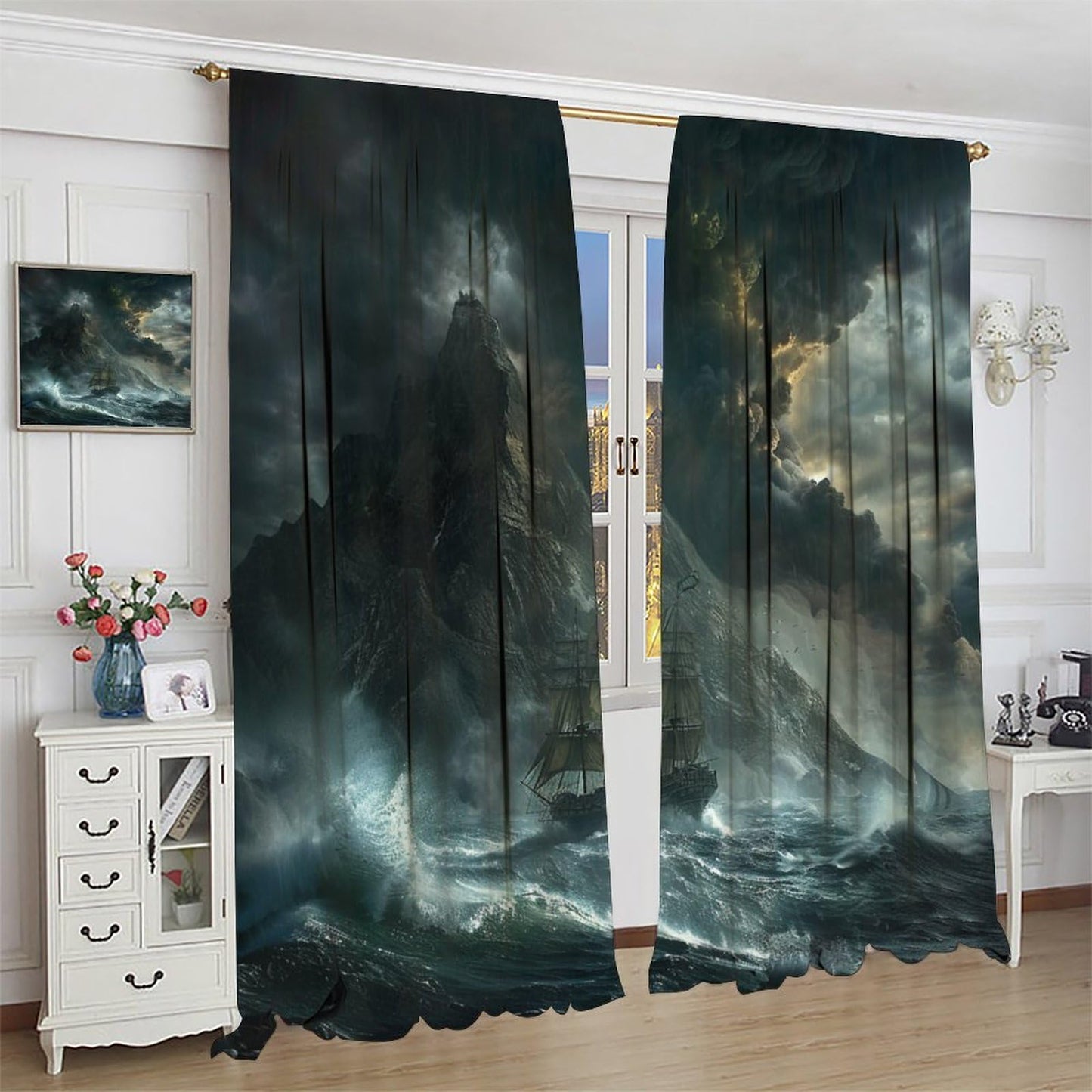 TOWINSFB Nautical Pirate Ship Blackout Curtains, Sea Ocean Ships Sailing Home Decor Rod Pocket Window Drapes for Living Room Bedroom - 42" W x 45" L