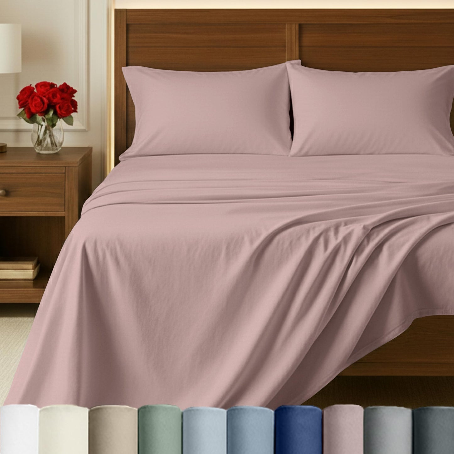 California Design Den 100% Egyptian Cotton Sheets Queen Size Set - Certified Authentic, Soft Sateen, Deep Pocket Sheets with Gripper Elastic, Breathable and Durable Luxury Bedding - Dusty Rose