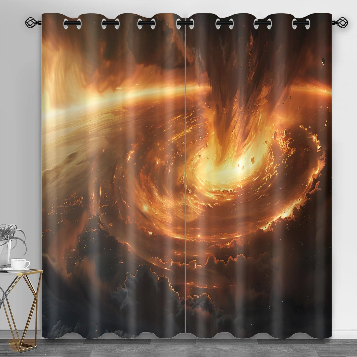 Apocalyptic Landscape Blackout Curtains, Flame Vortex Curtains for Living Room, Fantasy Landscape Black Out Bedroom Curtain Thermal Insulated Grommet Drapes 2 Panels, for Boys Room 31.5"W x 63"L x2