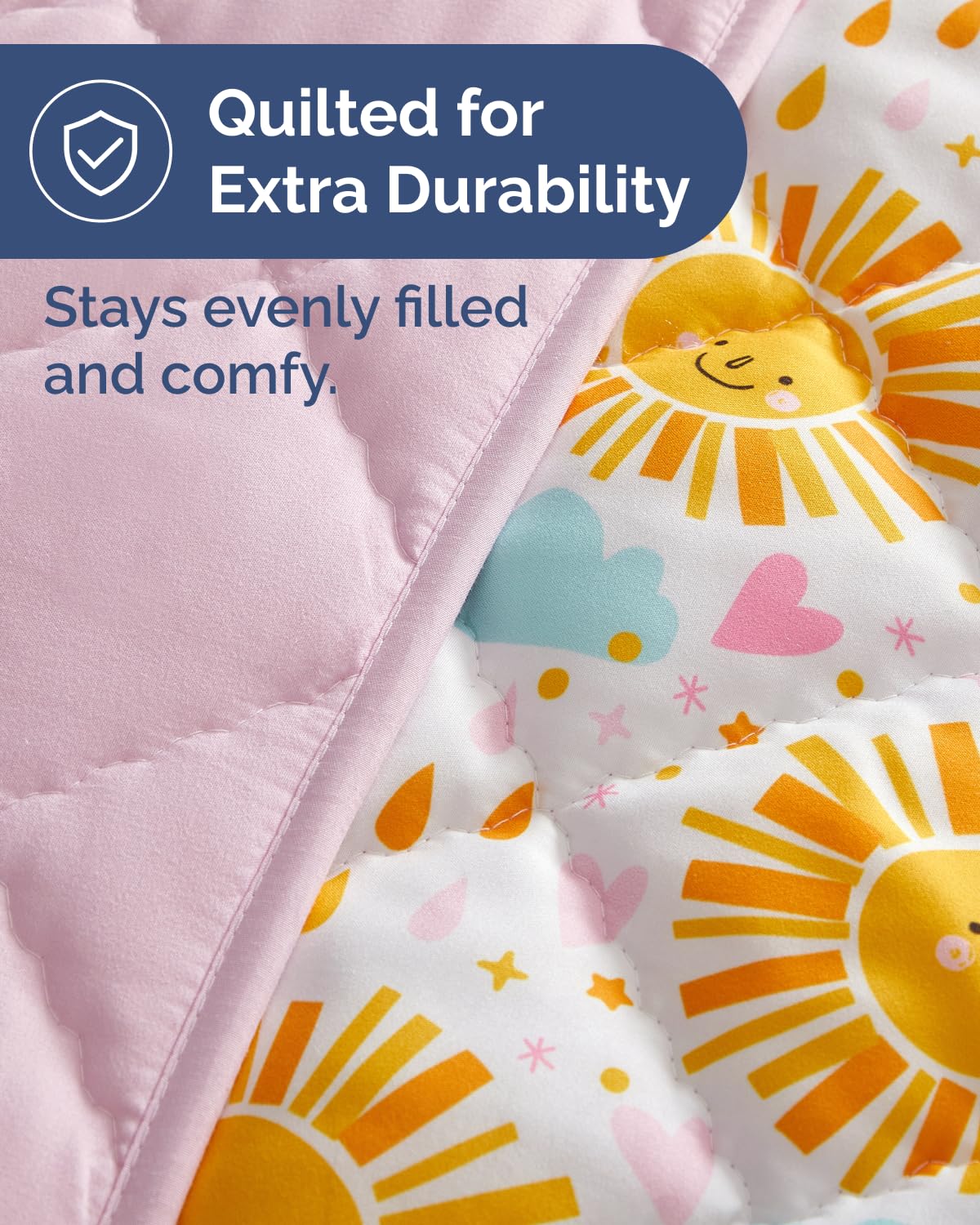 Sun Toddler Comforter - Down Alternative Toddler Microfiber Comforter - Lightweight & Warm Baby Quilt Blanket - Soft and Breathable - Kids Duvet Insert for Crib & Stroller - Machine Washable - 39x47