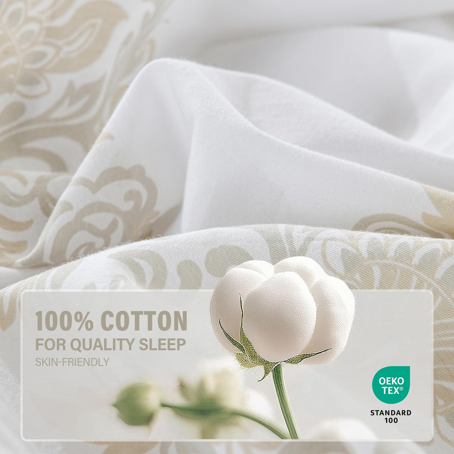 VOOVY Damask Duvet Cover King - 100% Cotton Duvet Cover Set, 3 Pieces Medallion Bedding Duvet Covers with Zipper Closure & 8 Corner Ties for All Season, 104"x90", No Comforter
