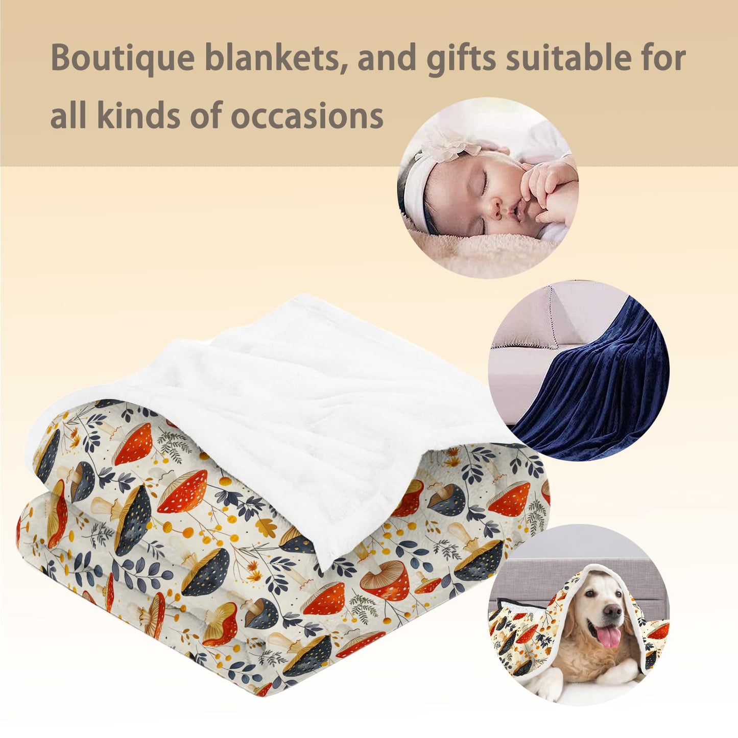 Ti Caldi Vibrant Mushroom Blanket | Soft Warm Fuzzy Lightweight Flannel Throw Blanket Perfect for Couch, Bed, Decor, Travel & Outdoor Use, Cozy Blankets for Adults Women Girls 60×50 in