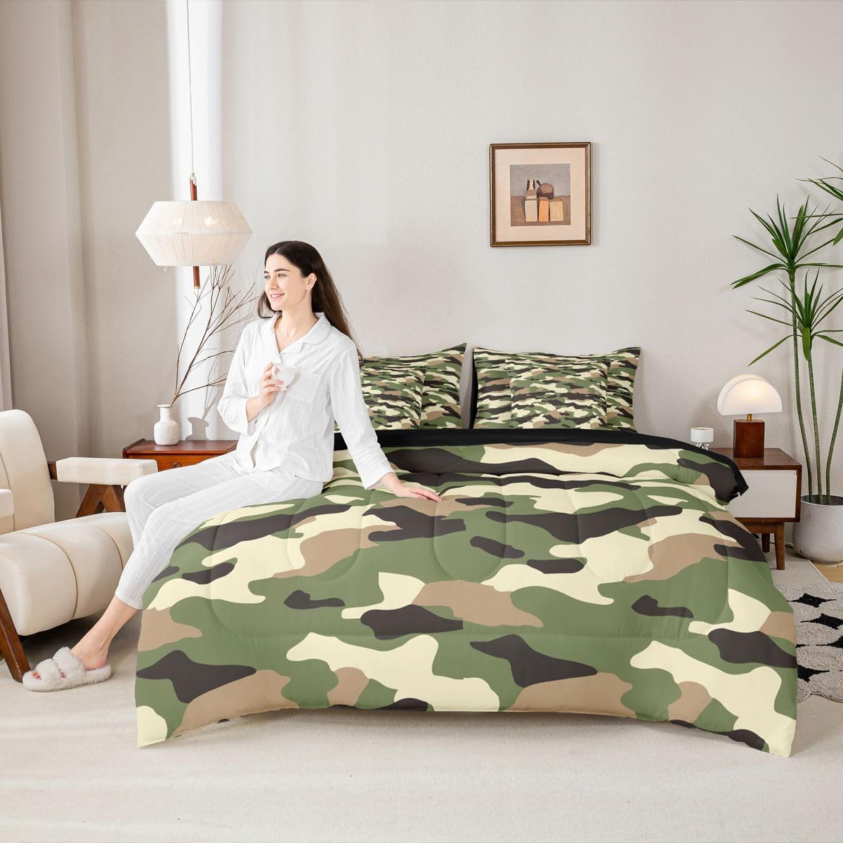 Feelyou Camouflage Comforter Set with Sheets 7 Piece Queen Size Camo Bedding Set for Kids Boys Girls Military Style Bed in a Bag Army Room Decor Soft Microfiber