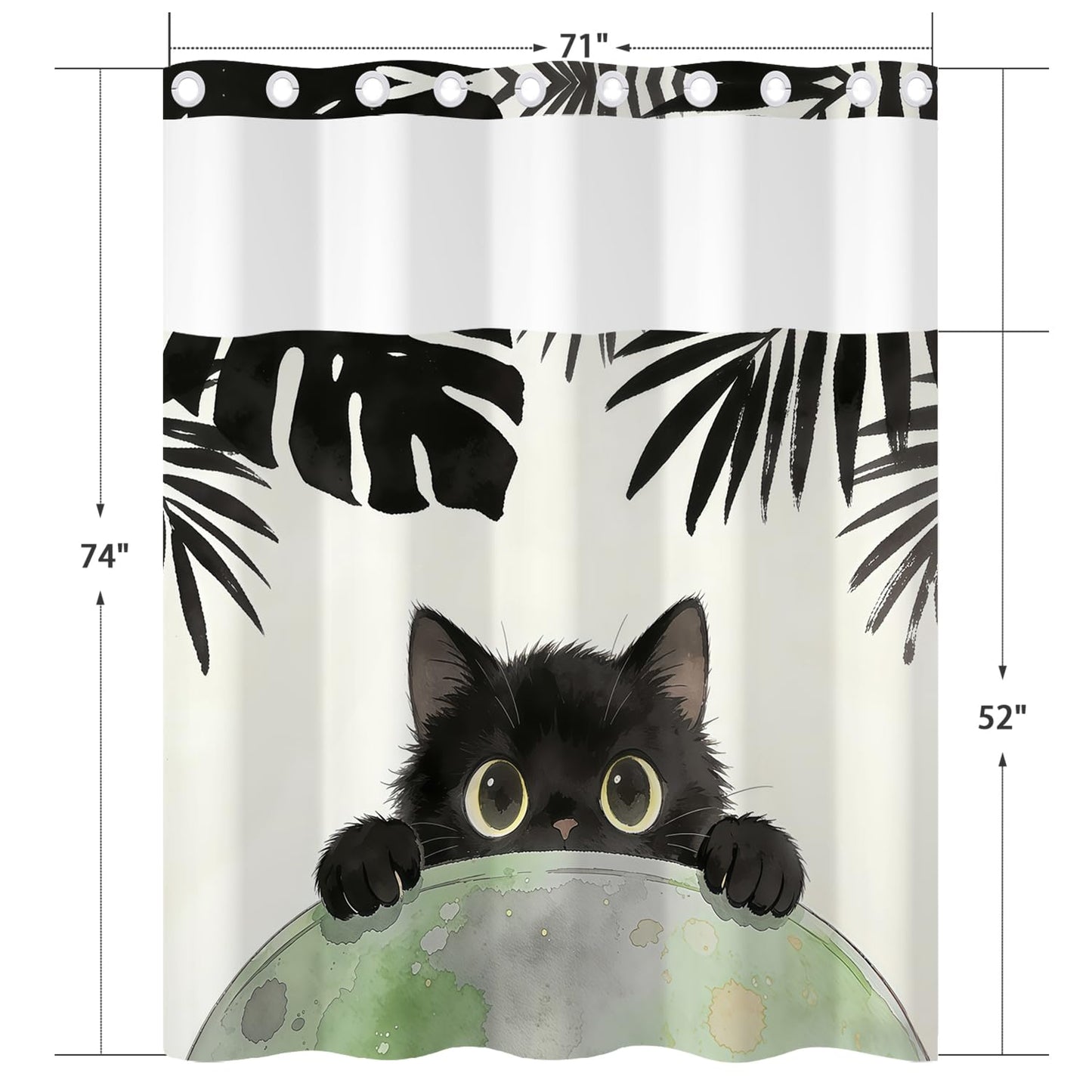 Xiazhilaio No Hook Black Cat Shower Curtain with Snap-in Liner 71 x 74 Inch
