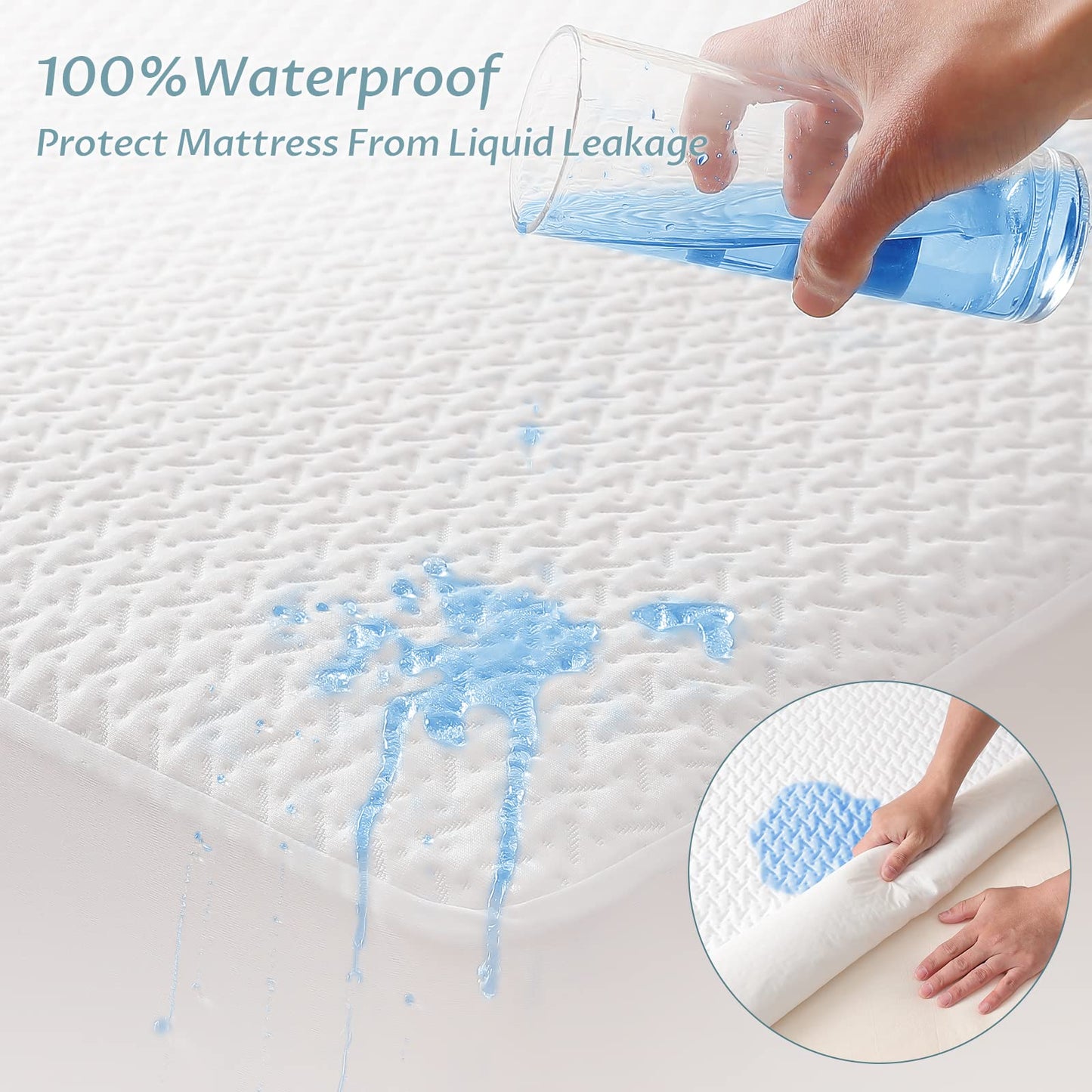 Reaks Twin Size Bed Waterproof Fitted Mattress Protector-Cooling Mattress Pad Cover with Deep Pocket Up to 15''
