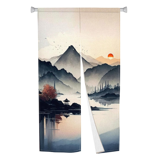 XMJJKUF Noren Japanese Doorway Curtain Window Treatment Door Curtain Tapestry for Privacy Partition Divider Panel Home Kitchen Room Decor 33.5" Width x 70.9" Long (Mountains, Landscape Painting)