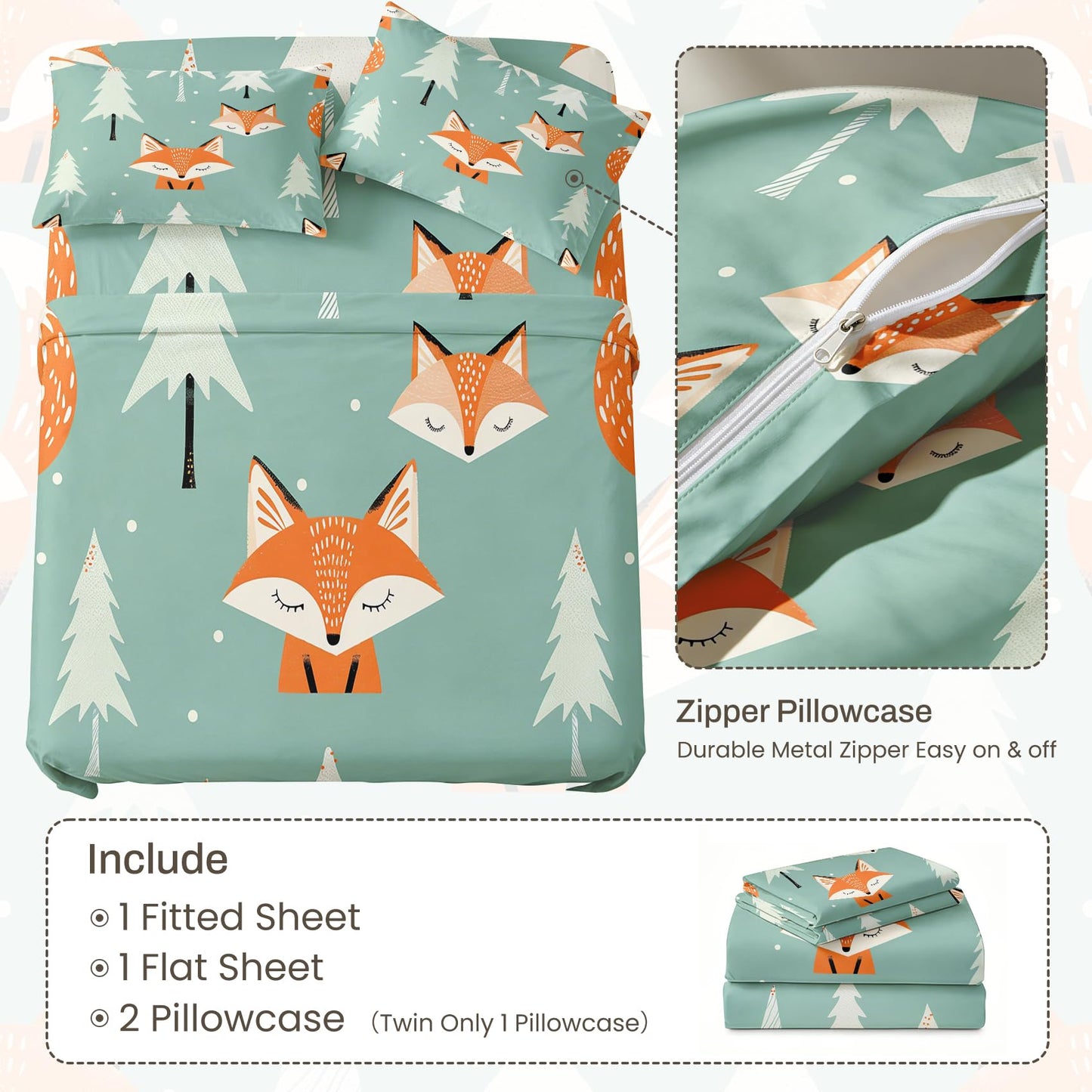 Fox Twin Bedding Set Woodland Animal Sheet Sets