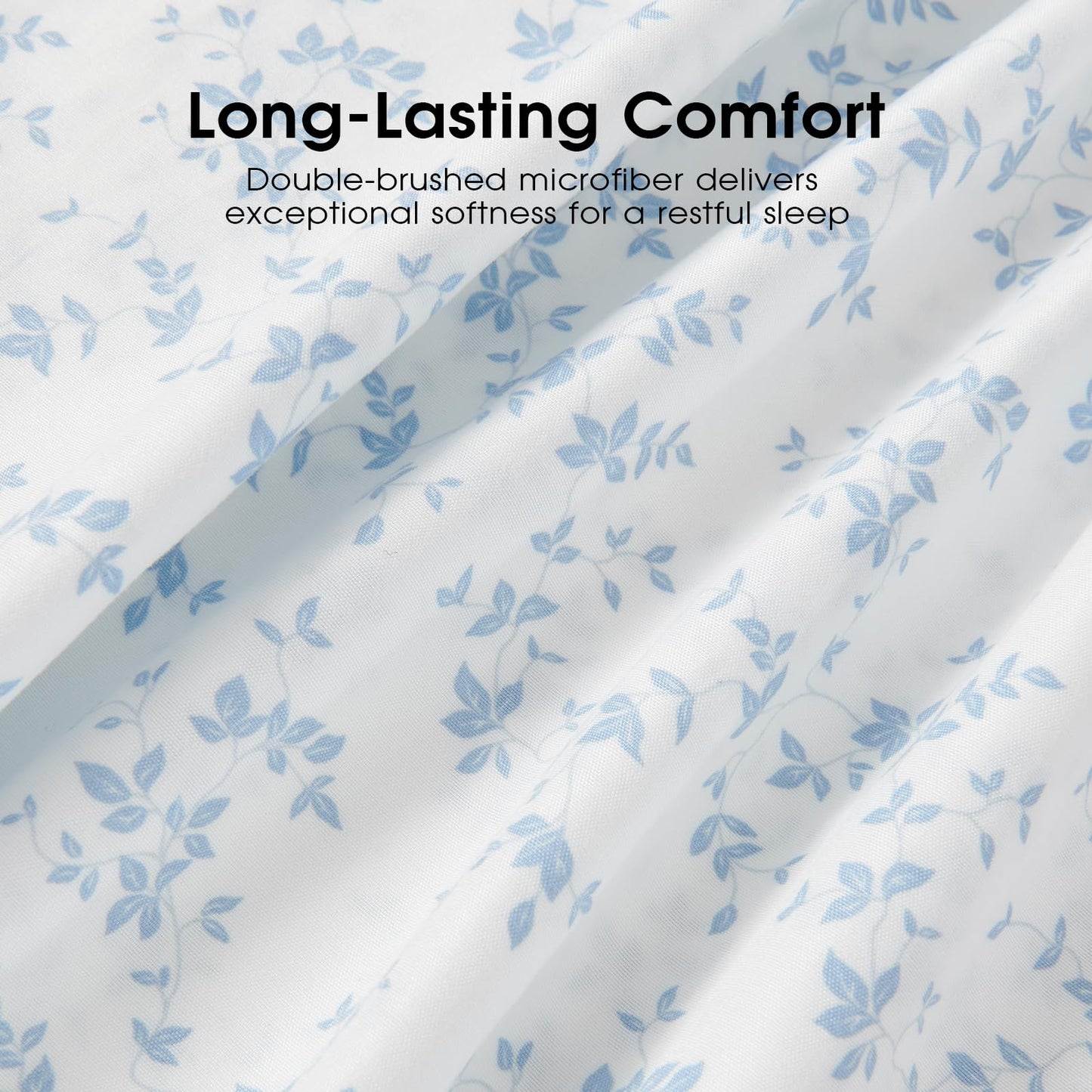 FreshCulture Floral Bed Sheets - Ultra Soft King Size Sheets Set - Brushed Microfiber Blue Floral Sheets - Deep Pockets - Easy Care - Hotel Luxury 4 Piece Flower Printed Sheets King, Lille
