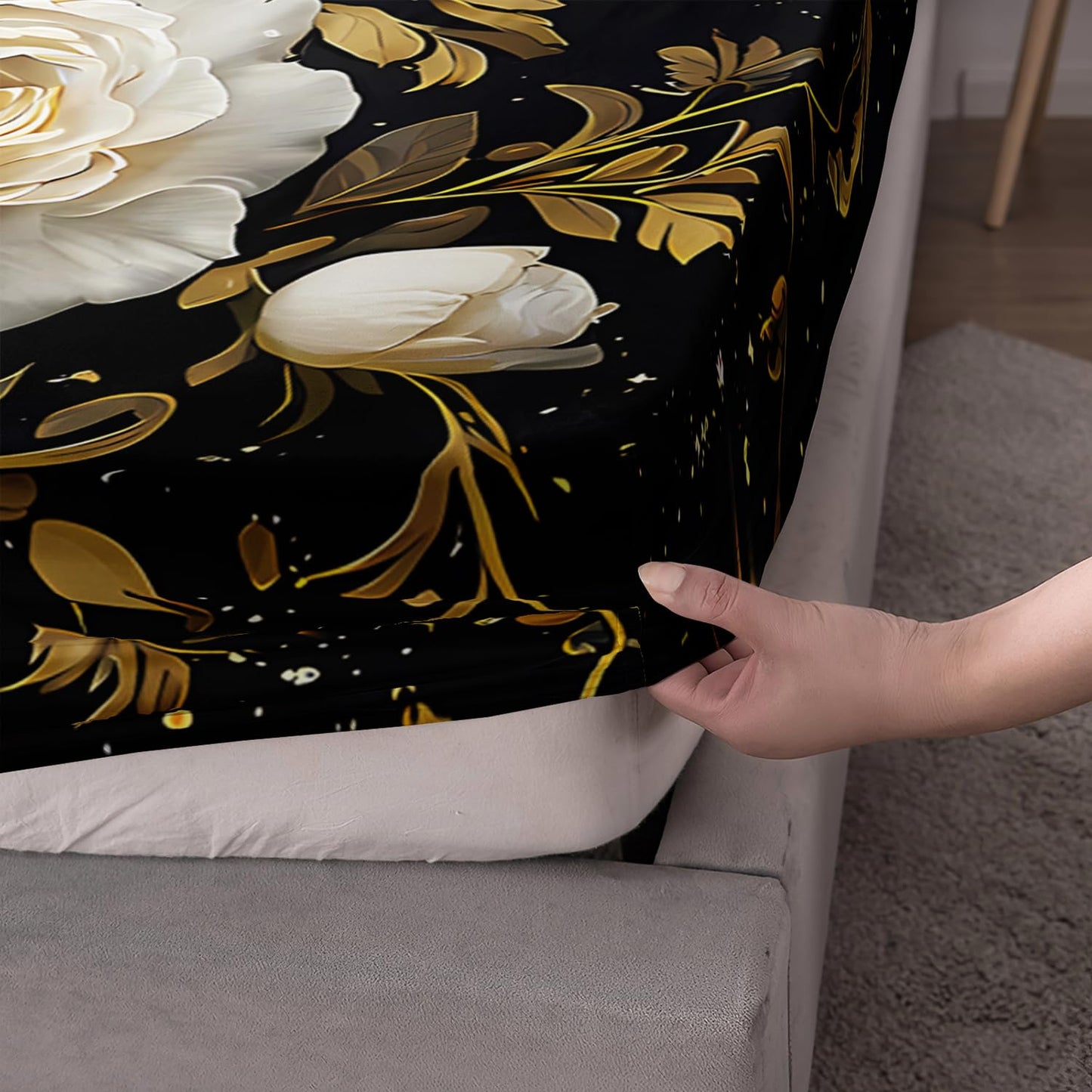 HOSIMA Death Skull Head Twin Fitted Sheet,Moon and Flowers Printed Gothic Bedding for Boys Girls Room Decor,Glowing Stars Aesthetic Background Pattern Halloween Bedding,1 Fitted Sheet+2 Pillowcases.