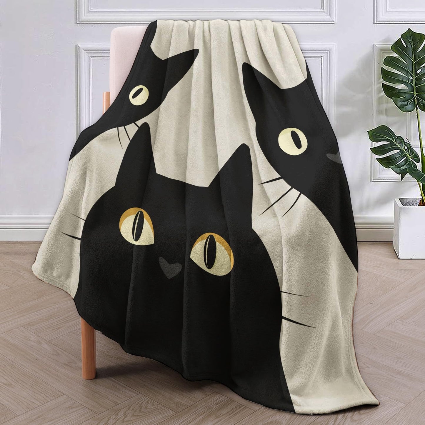 Funny Cat Blanket Gifts for Women Girls Soft Warm Lightweight Cozy Animal Three Black Cats Throw Blankets for Bed Living Room Sofa Travel Home Decor 50"x60"