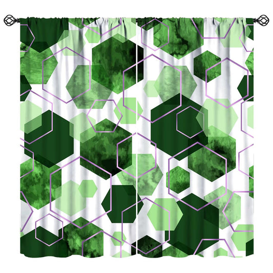 YCness Marble Curtains Modern Abstract Green Geometric Art Printed Blackout Window Drapes for Bedroom Living Room Decor Fabric Set 2 Panel 42x45 Inch 80% Shading Rate