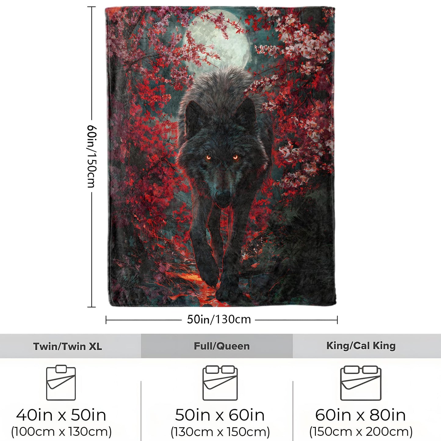 VOPNXLT Wolf & Moon Blanket, Soft Cozy Lightweight Mysterious Wolf Under Full Moon with Red Flowers Throw Blanket for Men Women Kids, Sofa Couch Bed 50x60 Inch Flannel Blankets for Travel Decor Gifts