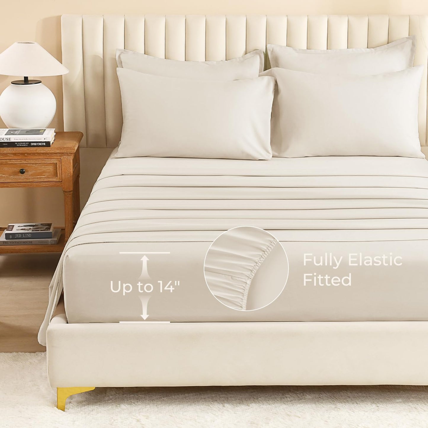 Litanika Bed in a Bag Queen Beige - 7 Pieces Queen Comforter Set Bedding Comforter Sets, Solid Fluffy Bed Set with Comforter, Sheets, Pillowcases & Shams