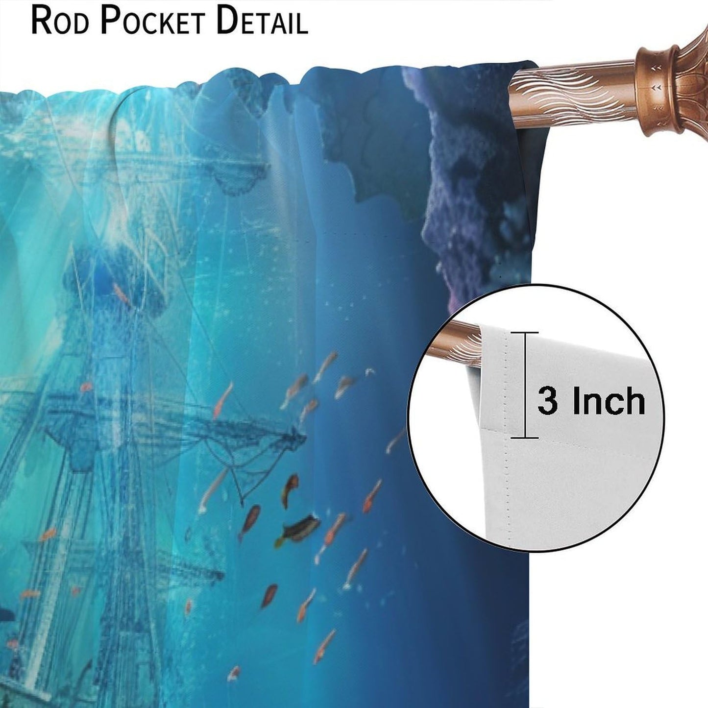 TOWINSFB Ocean Coral Sunken Ship Blackout Curtains for Living Room Bedroom, Retro Undersea World Shipwreck Window Curtains Rod Pocket Thermal Insulated Window Drapes, 2 Panels, Each 21W x 45L