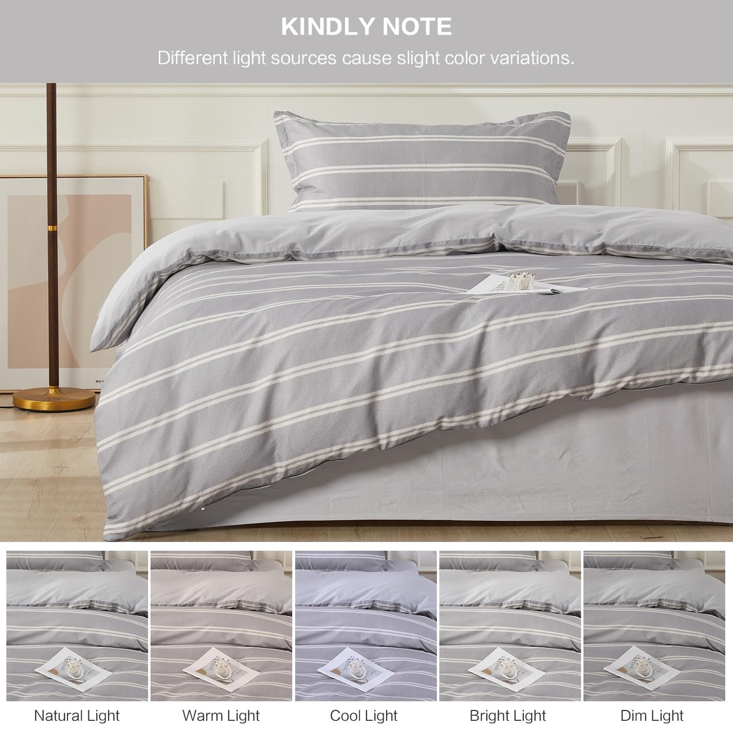 SAPHREAS Boy Gray Stripes Duvet Cover Set Twin Size 2pcs Dark Grey Streak Bedding Comforter Cover Set 1 Duvet Cover 1 Pillow Sham