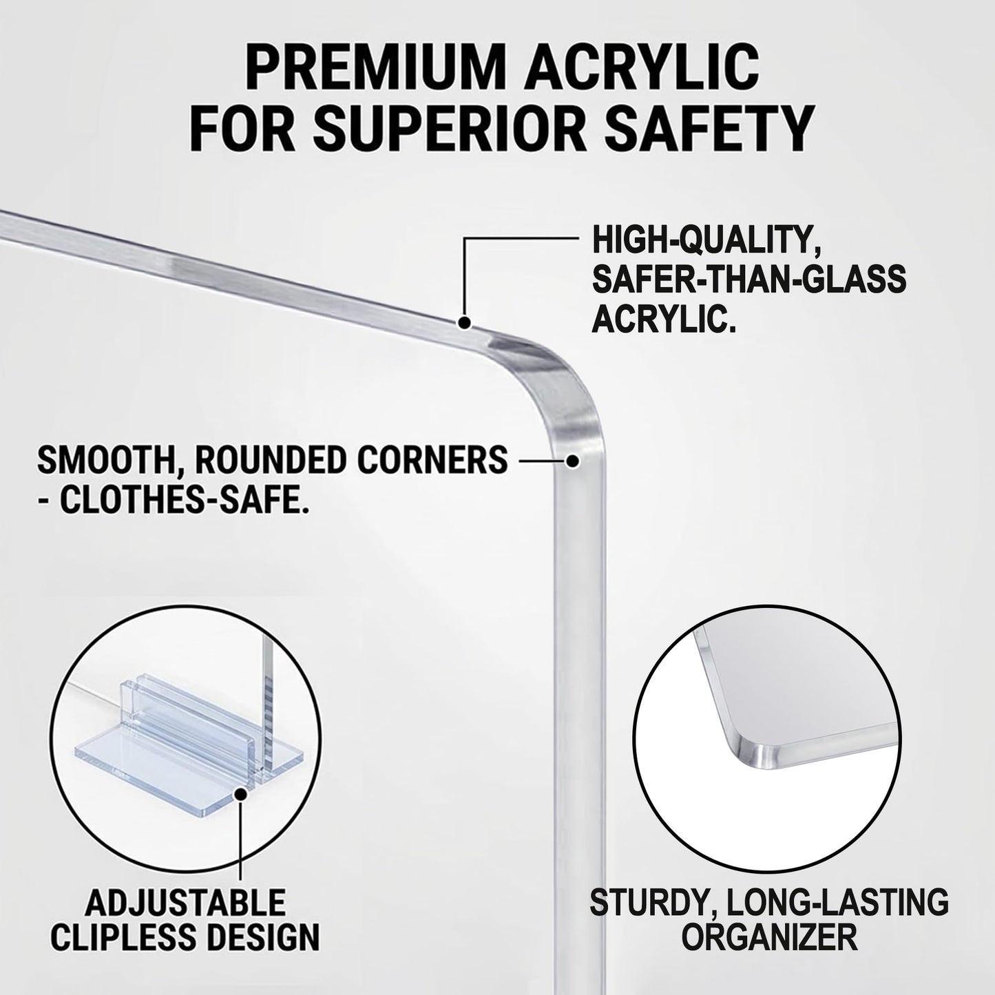 Acrylic Shelf Dividers for Closet Organization - 4 Pack Clear Removable 10/11.8" Tall X 11.8/10" Deep Sturdy Separators for Wood Cabinet - Vertical Adjustable Storage Clothes,Purse,Bag Organizer