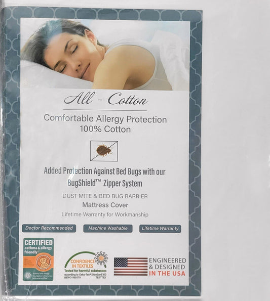 National Allergy 100% Cotton Queen Mattress Encasement 60x80x16, Hypoallergenic, Dust Proof Zippered 6-Sided Cover, Breathable, Noiseless Natural Cotton, AAFA Certified