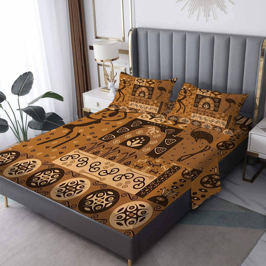 NOGAWA Aztec Tribe Sheets Queen Size, Nationality Bed Sheets, Patterned Bedding Sheets & Pillowcases 4 Piece Set - Soft Microfiber Deep Pocket Fitted Sheet & Flat Sheet & 2 Pillow Cases