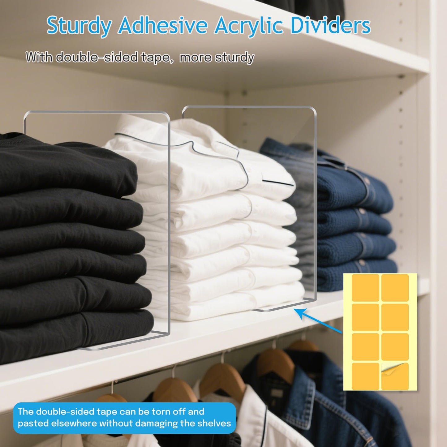 OKPOW Shelf Dividers Closet Organizer - 12" Tall X 11.8" Deep Acrylic Clear Sturdy Separate for Clothes Purse - Adjustable Space Saver Easy Install for Home Organization Enthusiasts 4 Pack