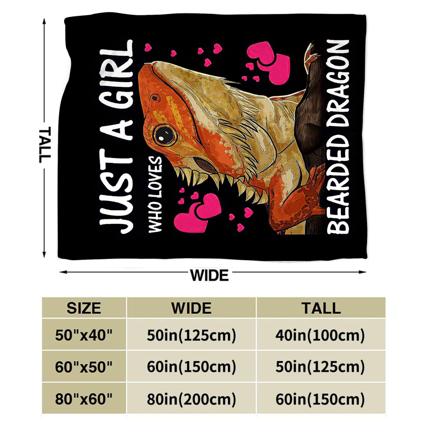 Bearded Dragon Blanket Just A Girl Who Loves Bearded Dragon Throw Blankets Soft Warm Cozy Fuzzy Plush Gifts for Girls Women Lightweight Fleece Flannel Stuff Decor Gift for Kids Adults Lover 50"X40"