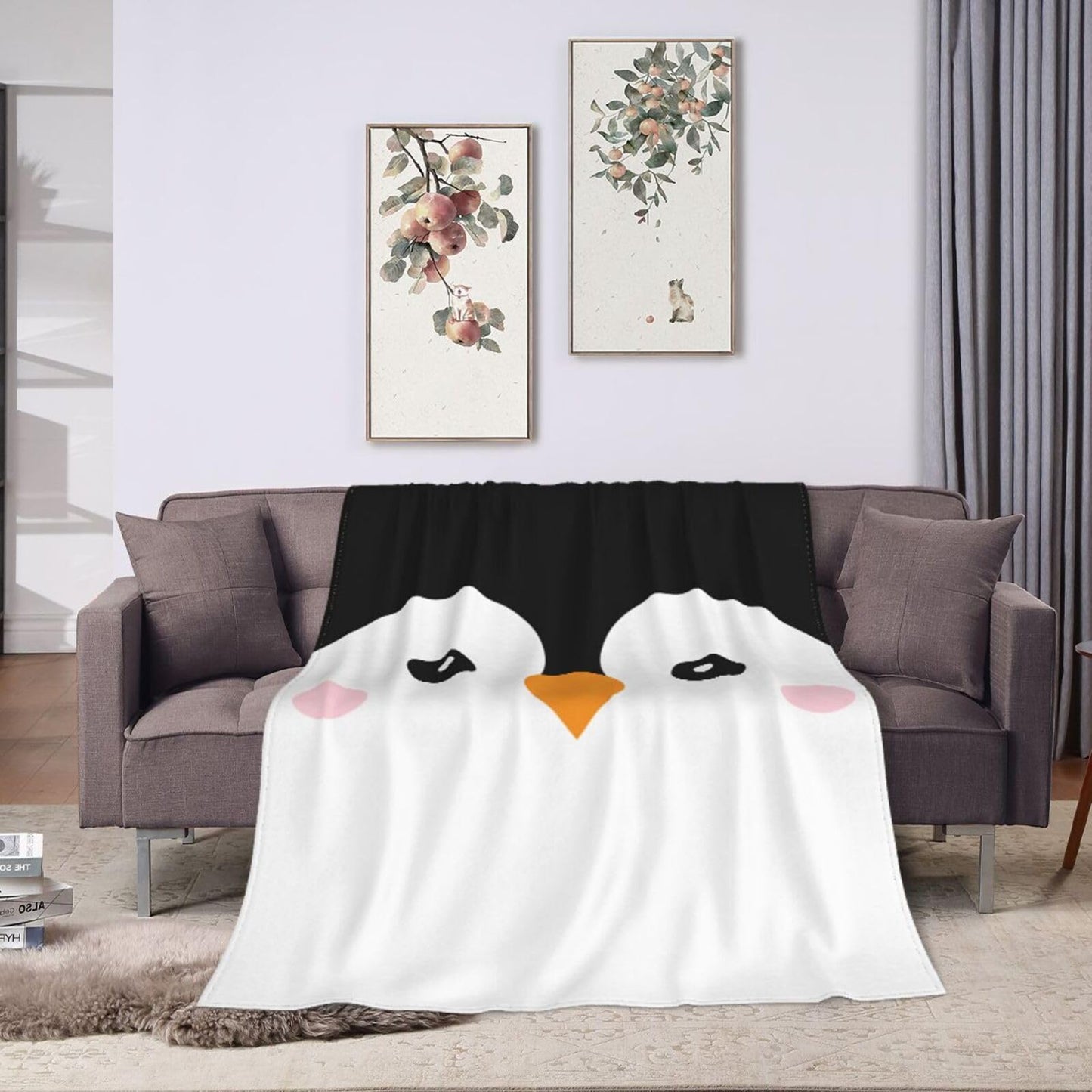 Cute Fun Penguin Blanket Soft Comfy Flannel Throw Blankets Lightweight Warm Bed Throws Plush For Couch Sofa Camping Office Travel Home Bedroom Decor Girls Boys Teens Kids Gifts 50"X40"