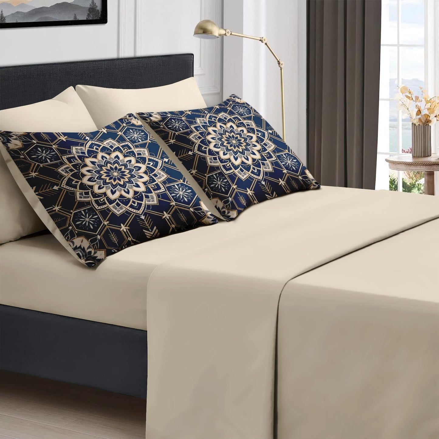 Boewywh Comforter Set Twin Size Mandala Boho Geometric 7 Pcs, Bedding for Kids and Adults, Southwestern Blue Bed Sheet Sets with Fitted Sheet 2 Pillowcases & 2 Shams for Bedroom Bed Decor
