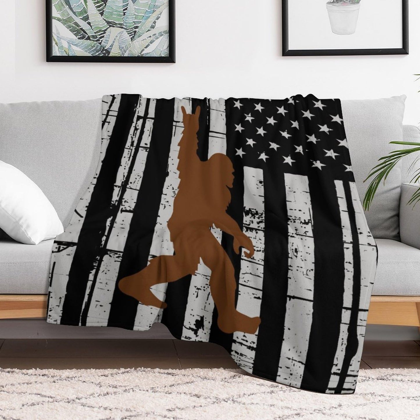 American Flag Sasquatch Throw Blanket for Teens Boys Girls and Adults Soft Warm Cozy Funny Midweight Food Flannel Blankets for Couch Sofa Bed Camping Travel Home Decor 40" X 50"