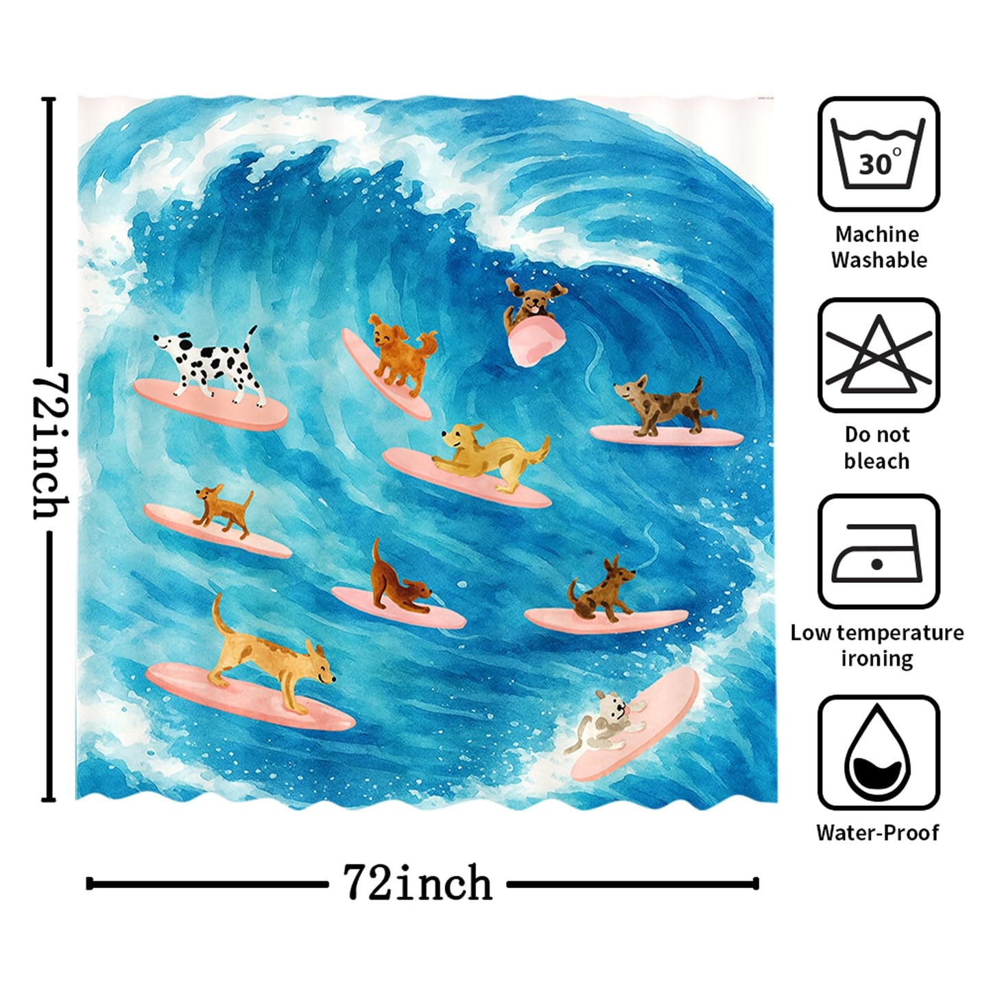 MEHOFOND Cute Dog Shower Curtain Funny Surfing Dog Summer Shower Curtain for Bathroom for Kids Kawaii Cartoon Pet Animal Ocean Bathtub Home Decor Fabric Waterproof Washable Bath Curtain 72x72 Inch