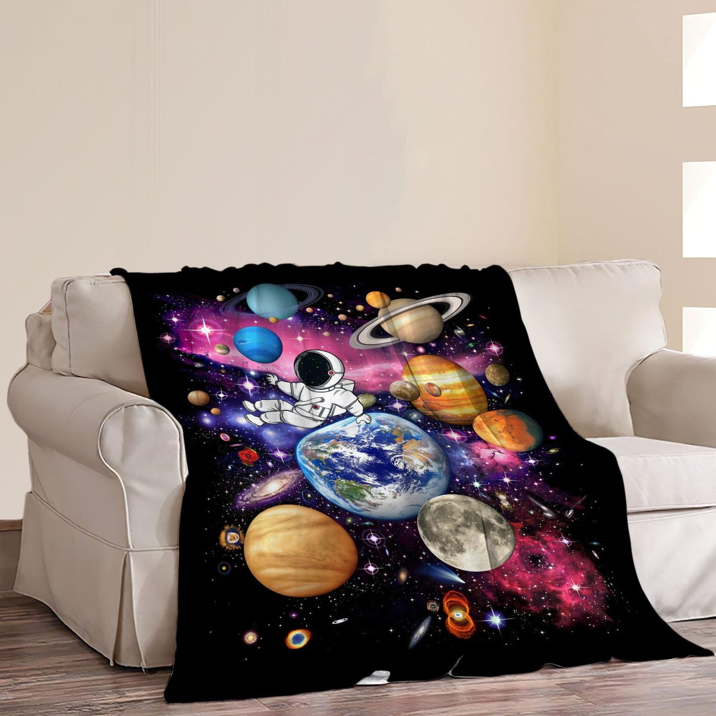 Space Blanket Galaxy Astronaut Throw Blankets Cozy Fleece Flannel Blanket Soft Warm Plush Lightweight Solar System Gifts Bedding for Boys Girls Teens Kids Adults for Couch Sofa Bed 40"X50"