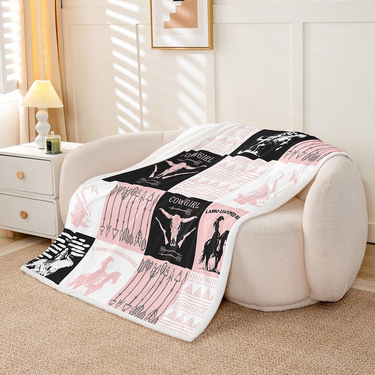 Erosebridal Western Cowgirl Fleece Blanket Goth Longhorn Skull Sherpa Blanket 90"x90", Exotic Geometric Aztec Southwestern Decor Tribal Arrow Fuzzy Plush Throw
